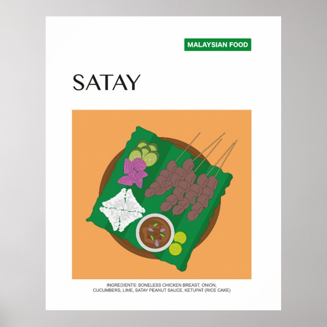 Satay Malaysia Travel Food Wall Art Poster (Vorne)