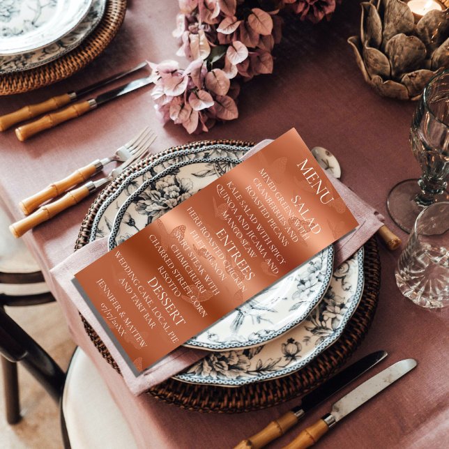 Sateen Lace Butterfly Wedding Flat Menu Menükarte (Von Creator hochgeladen)