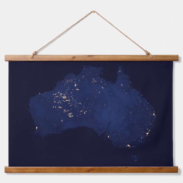 Satellite die Nachtlicht von Australien. Wandteppich Mit Holzrahmen (Vorne)