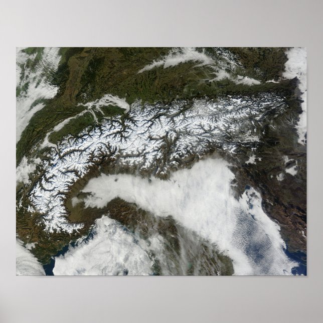 Satellite image of The Alps mountain range Poster (Vorne)