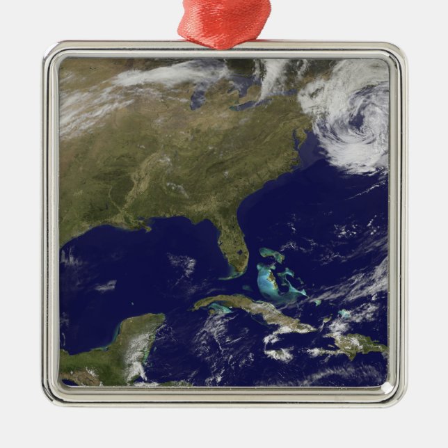 Satellitenansicht der Ostküste der Vereinigten Sta Silbernes Ornament (Vorne)