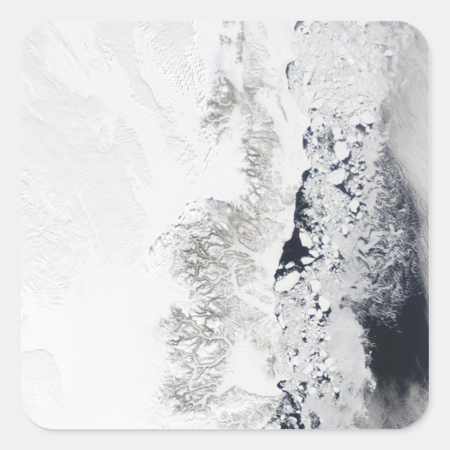 Satellitenansicht der Ostküste Grönlands Quadratischer Aufkleber (Vorderseite)