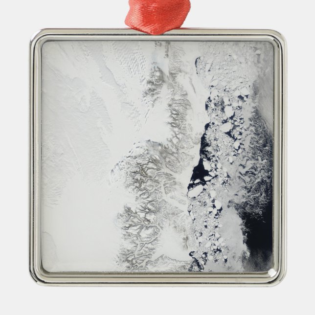 Satellitenansicht der Ostküste Grönlands Silbernes Ornament (Vorne)