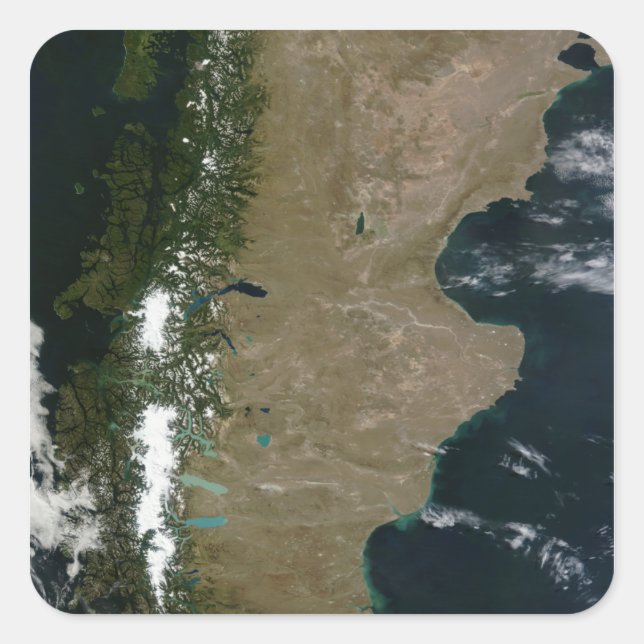 Satellitenansicht der Region Patagonien Quadratischer Aufkleber (Vorderseite)