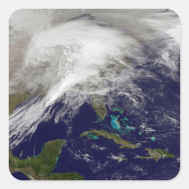 Satellitenansicht eines massiven Wintersturms Quadratischer Aufkleber (Vorderseite)