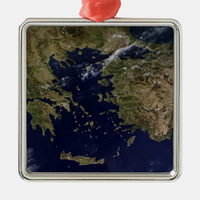 Satellitenansicht Griechenlands und der Türkei Silbernes Ornament (Vorne)