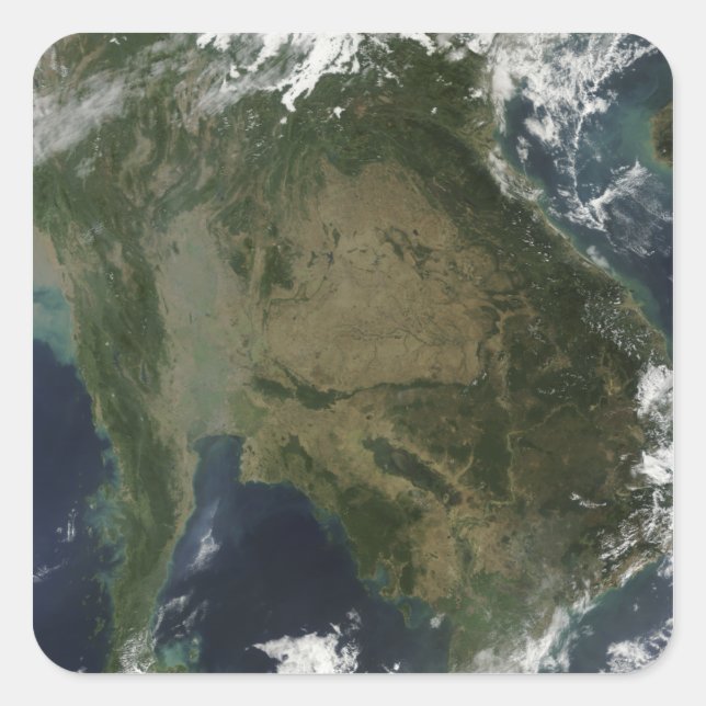 Satellitenansicht von Indochina Quadratischer Aufkleber (Vorderseite)