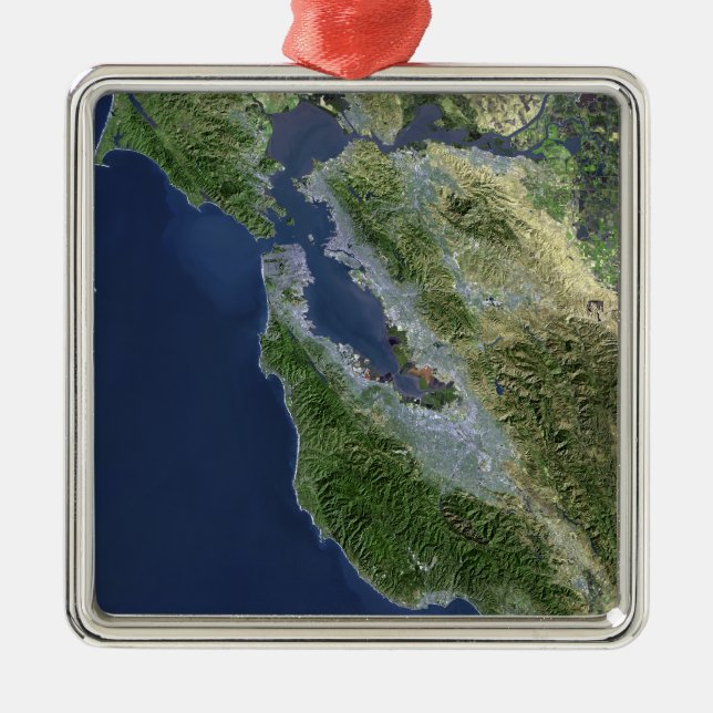 Satellitenansicht von San Francisco, Kalifornien Silbernes Ornament (Vorne)