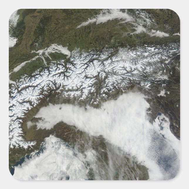 Satellitenbild Die Alpen Quadratischer Aufkleber (Vorderseite)