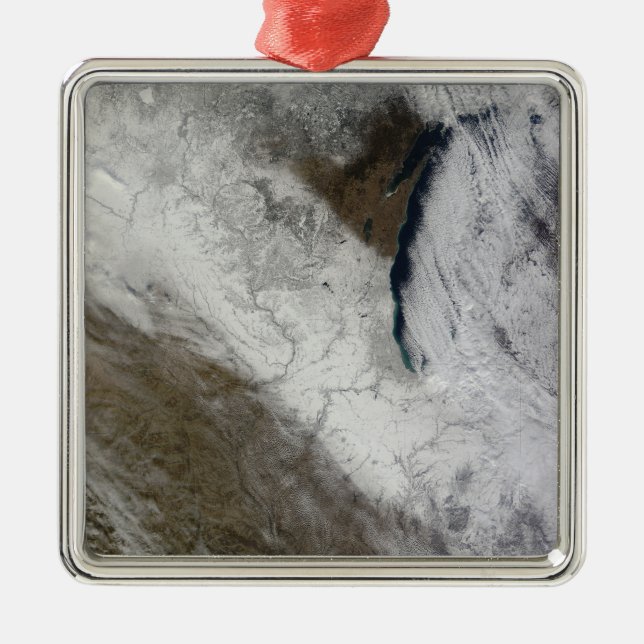 Satellitensicht auf Schnee und Kälte Silbernes Ornament (Vorne)