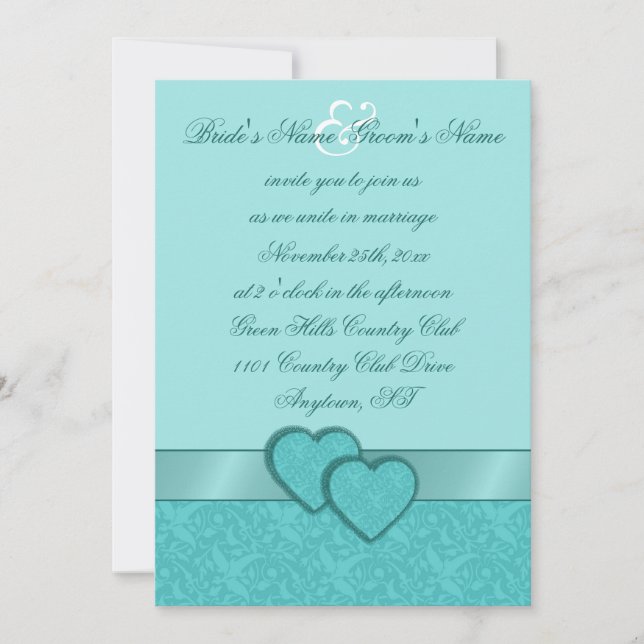 Satin-Band-u. Damast-Herzen, die Einladung Wedding (Vorderseite)