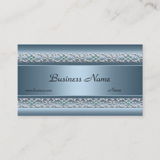 Satin Bleu Argent Trim Élégant Carte de visite (Devant)