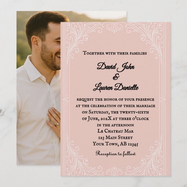 Satin Blush Photo Wedding Invitation Einladung (Vorne/Hinten)