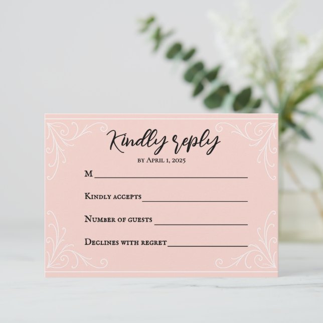 Satin Blush Wedding RSVP Card (Stehend Vorderseite)