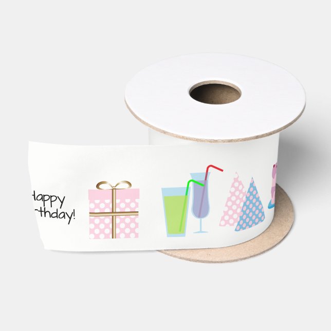 Satin Bon ruban d'anniversaire - en rose et bleu, 3''' (Bobine)