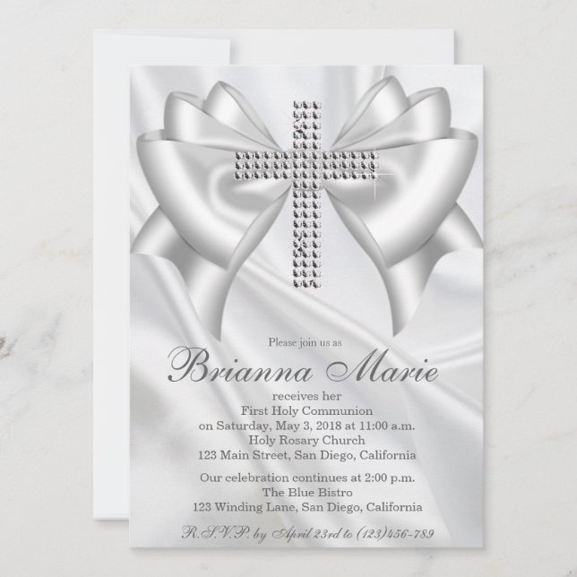 Satin Diamond Cross First Communion Invitation (Devant)