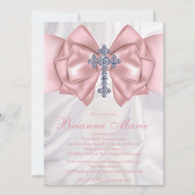 Satin Diamond Cross First Communion Invitation (Devant)