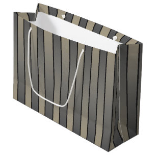 Satin Effect Streifen Muster Schwarz und Beige Große Geschenktüte