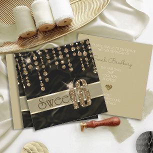 Satin Jewel 16 . Geburtstag Black Gold ID260 Einladung