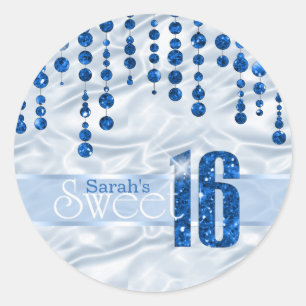 Satin Jewel 16 . Geburtstag Blue ID260 Runder Aufkleber