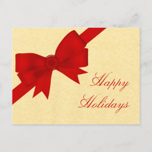 Satin Ribbon & Bow Christmas Postcard, Red Feiertagspostkarte