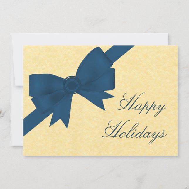 Satin Ribbon & Bow Holiday Party Einladung, Blau Einladung (Vorderseite)
