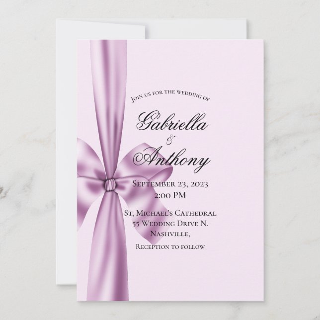 Satin Ribbon Lila Lavender Wedding Einladung (Vorderseite)