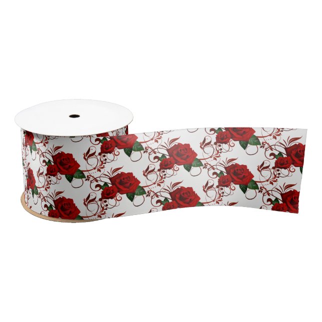 Satin Ribbon-Rote Rosen Satinband (Spule)