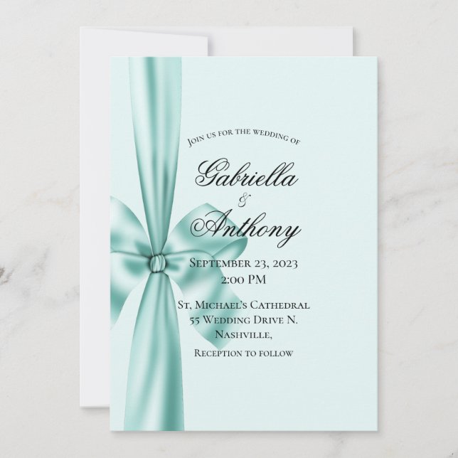 Satin Ribbon vert Faire-part de mariage (Devant)