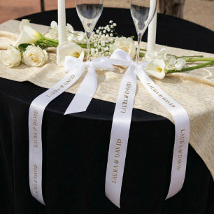 Satin Ruban de mariage personnalisé en or blanc avec nom