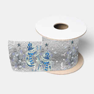 Satin Ruban de Noël, joyeux bonhomme de neige en argent