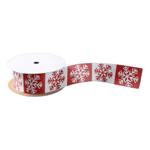Satin Ruban rouge blanc de flocon de neige en damier