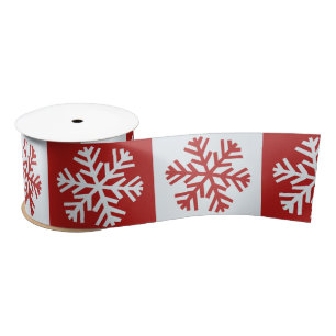 Satin Ruban rouge blanc de flocon de neige en damier