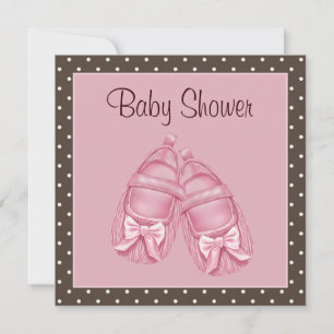 Satin-Schühchen Rosa und Braune Baby Girl Shower Einladung