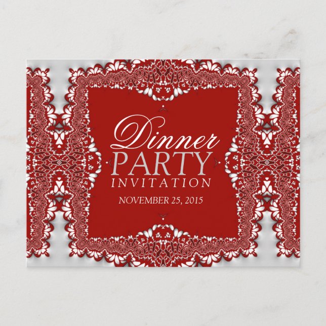 Satin Silver Lace Dinner Party Einladung Postkarte (Vorderseite)