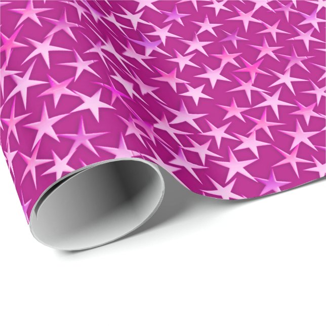 Satin Stars, Pastellfarben auf Fuchsia Geschenkpapier (Rolleneckpunkt)