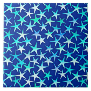 Satin-Sterne, blass blau auf Kobalt Fliese