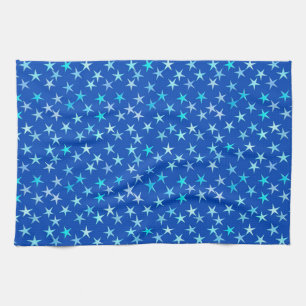 Satin-Sterne, blass blau auf Kobalt Geschirrtuch