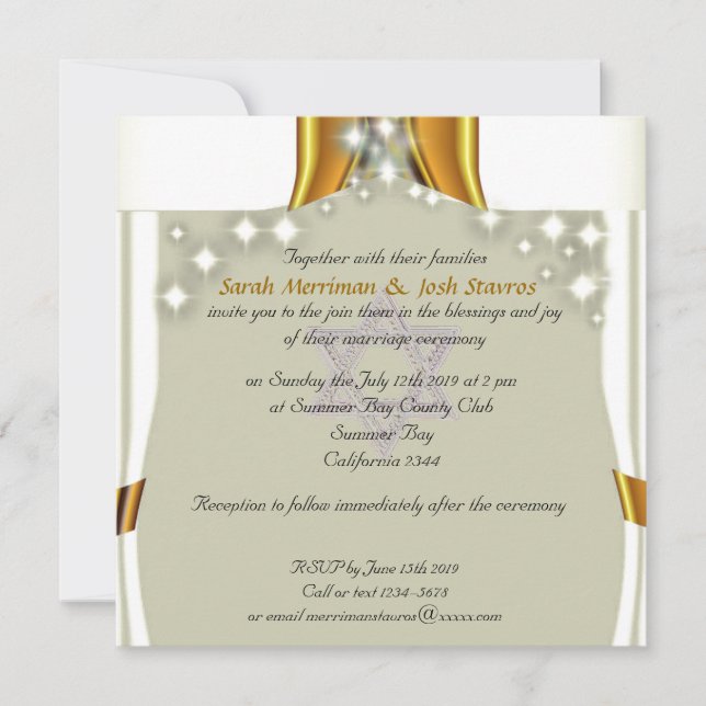 Satin und Stars jüdische Hochzeit Einladung (Vorderseite)