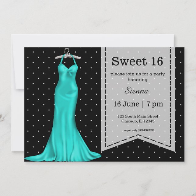 Satinbekleidung, süß 16 einladung (Vorderseite)