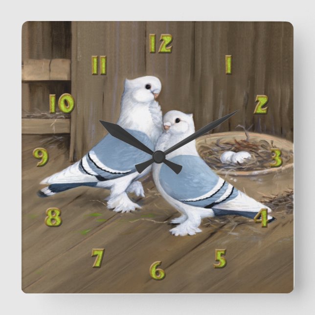 Satinette Frill Pigeons Horloge (Recto)
