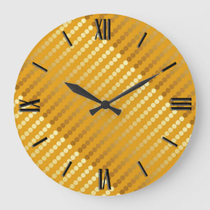 Satinpunkte - Gold und Senf Große Wanduhr