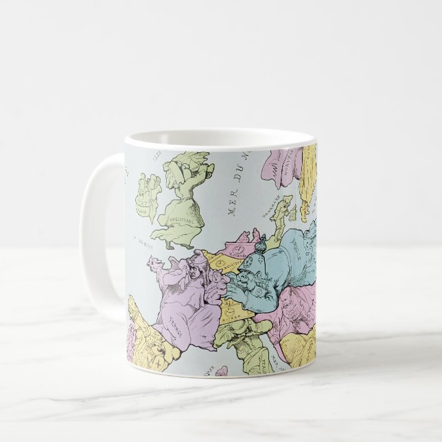 Satirical Karte von Europa | 1871 Kaffeetasse (Vorderseite Links)
