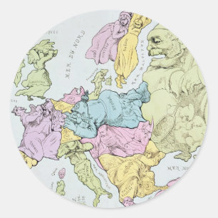 Satirische Karte von Europa 1871 Runder Aufkleber