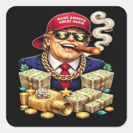 Satirischer MAGA-Milliardärs-Carton — Retro-Pop-Ar Quadratischer Aufkleber