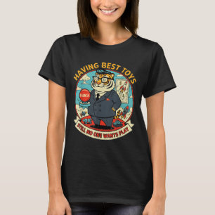 Satirischer Tiger mit Spielzeugen lustige Grafik R T-Shirt