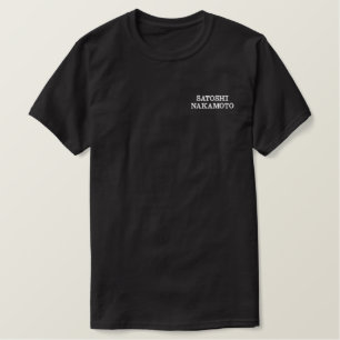 Satoshi Nakamoto Links Brust Besticktes T-Shirt