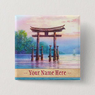 Satta Miyajima Torii und Sailboats japanische Kuns Button