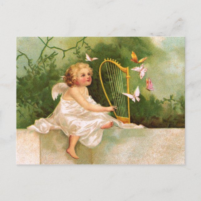 Sattel: Angel Playing Harp Postkarte (Vorderseite)