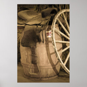 Sattel, Fass und Wagenrad Poster